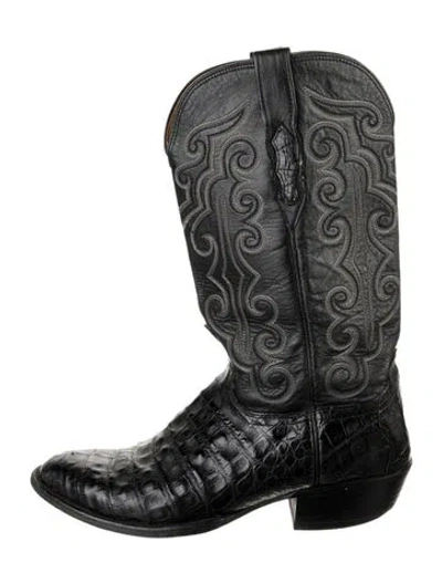 Pre-owned Lucchese Leather Animal Print Western Boots In Black