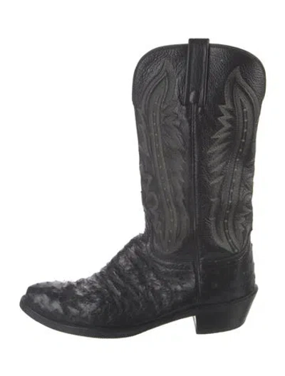 Pre-owned Lucchese Leather Animal Print Western Boots In Black