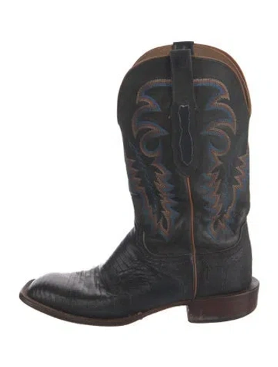 Pre-owned Lucchese Leather Animal Print Western Boots In Black