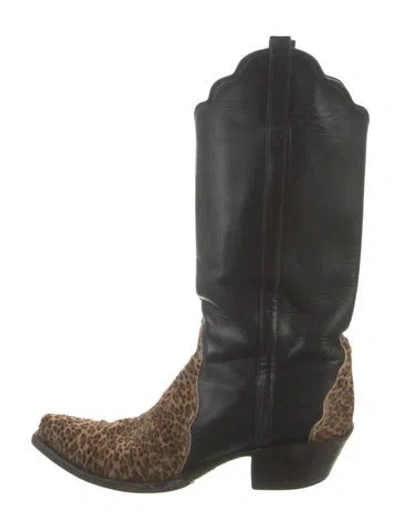 Pre-owned Lucchese Leather Animal Print Western Boots In Black