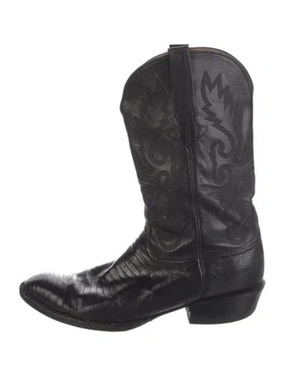 Pre-owned Lucchese Leather Animal Print Western Boots In Black
