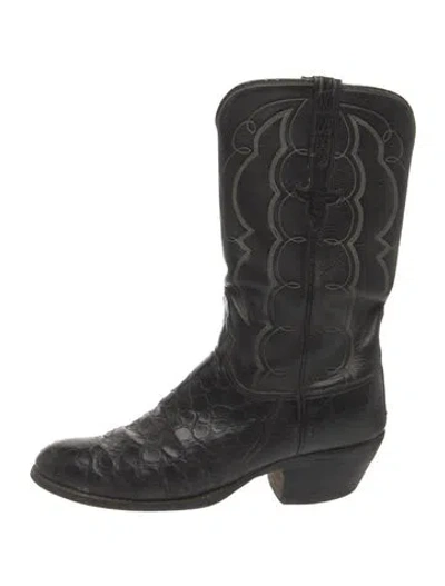 Pre-owned Lucchese Leather Animal Print Western Boots In Black