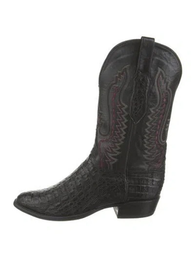 Pre-owned Lucchese Leather Animal Print Western Boots In Black