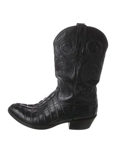 Pre-owned Lucchese Leather Animal Print Western Boots In Black