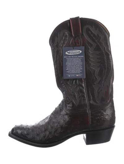 Pre-owned Lucchese Leather Animal Print Western Boots In Black