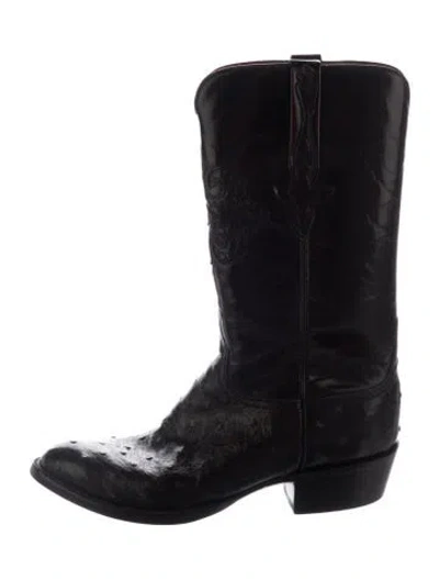 Pre-owned Lucchese Leather Animal Print Western Boots In Black/blue