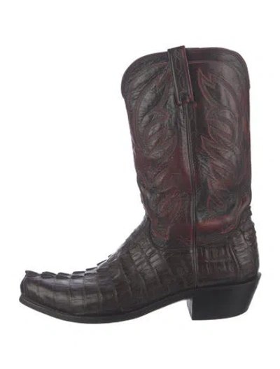 Pre-owned Lucchese Leather Animal Print Western Boots In Black/burgundy