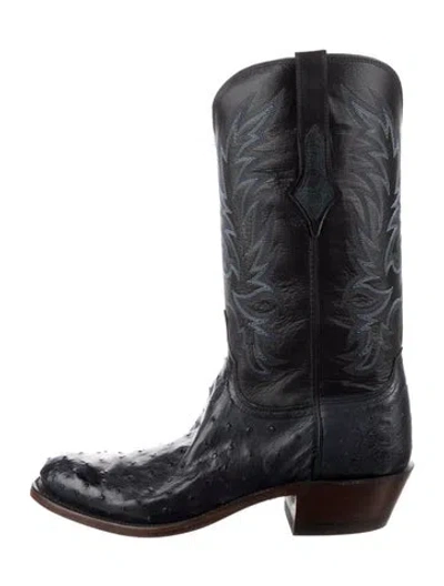 Pre-owned Lucchese Leather Animal Print Western Boots In Blue