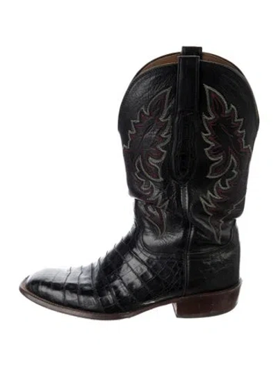 Pre-owned Lucchese Leather Animal Print Western Boots In Blue
