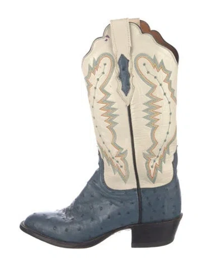Pre-owned Lucchese Leather Animal Print Western Boots In Blue/neutrals