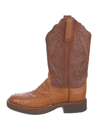 Pre-owned Lucchese Leather Animal Print Western Boots In Brown