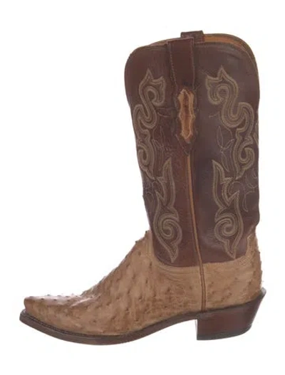 Pre-owned Lucchese Leather Animal Print Western Boots In Brown