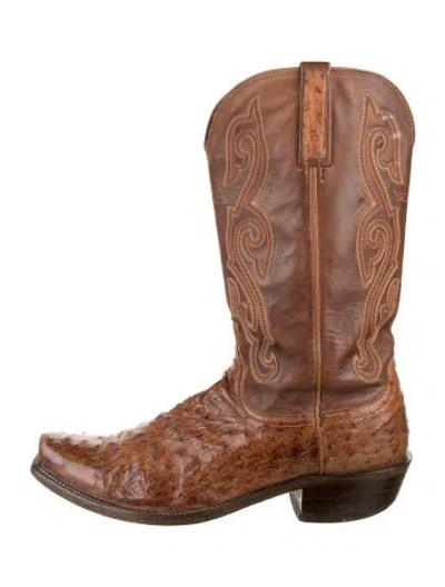 Pre-owned Lucchese Leather Animal Print Western Boots In Brown