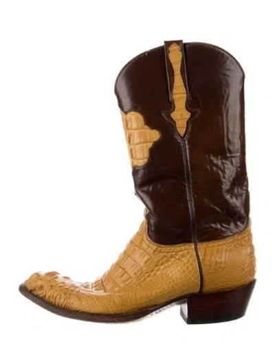 Pre-owned Lucchese Leather Animal Print Western Boots In Brown