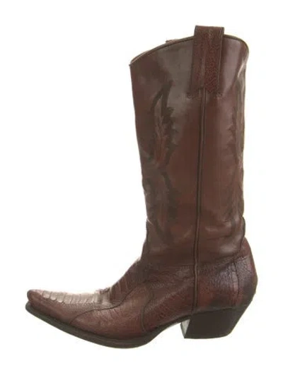 Pre-owned Lucchese Leather Animal Print Western Boots In Brown