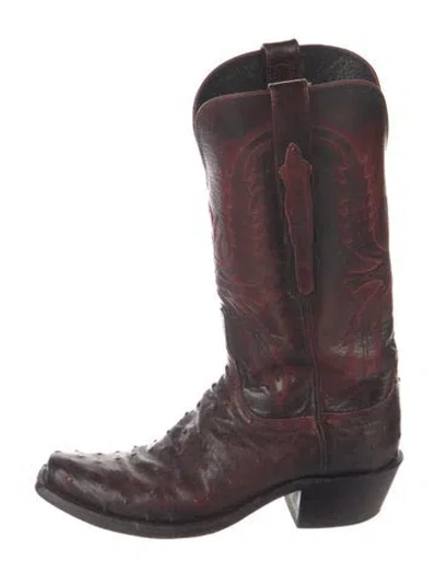 Pre-owned Lucchese Leather Animal Print Western Boots In Brown