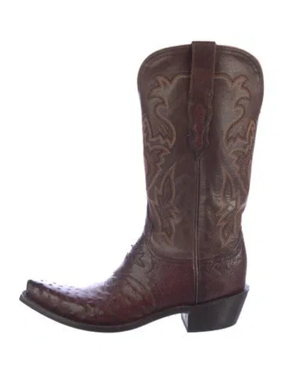 Pre-owned Lucchese Leather Animal Print Western Boots In Brown