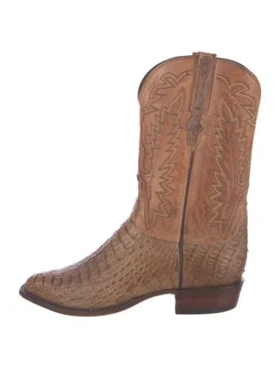 Pre-owned Lucchese Leather Animal Print Western Boots In Brown