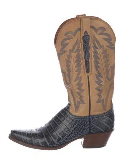 Pre-owned Lucchese Leather Animal Print Western Boots In Brown/orange