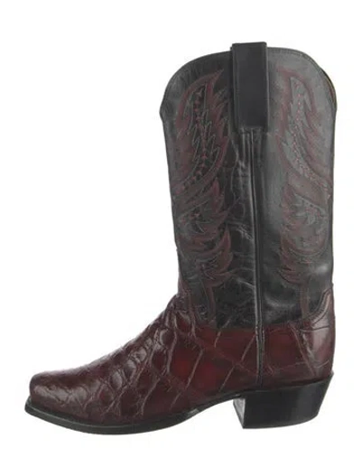 Pre-owned Lucchese Leather Animal Print Western Boots In Burgundy