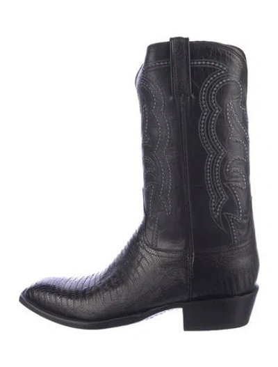 Pre-owned Lucchese Leather Animal Print Western Boots In Multicolor