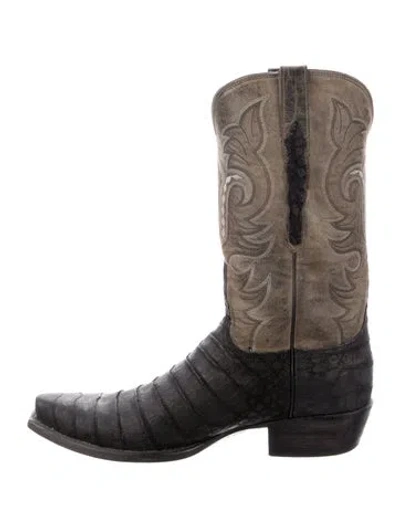 Pre-owned Lucchese Leather Animal Print Western Boots In Multicolor