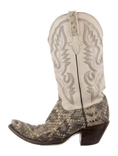 Pre-owned Lucchese Leather Animal Print Western Boots In Neutral