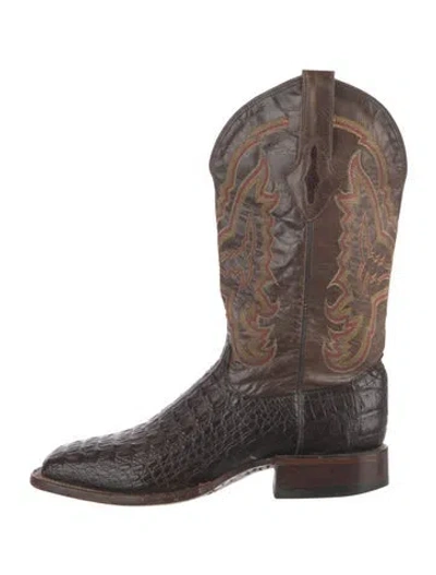 Pre-owned Lucchese Leather Animal Print Western Boots In Neutrals