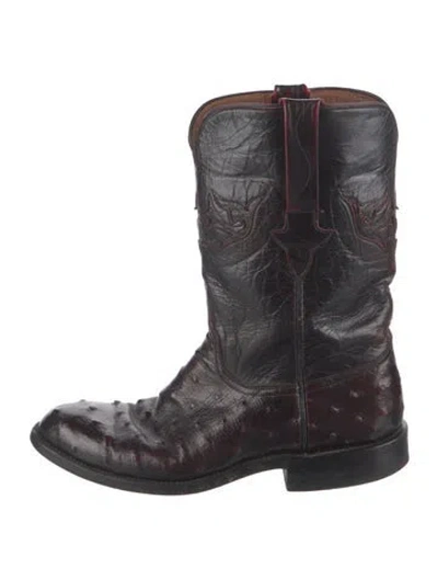 Pre-owned Lucchese Leather Animal Print Western Boots In Red