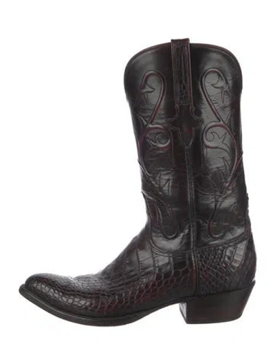 Pre-owned Lucchese Leather Animal Print Western Boots In Red
