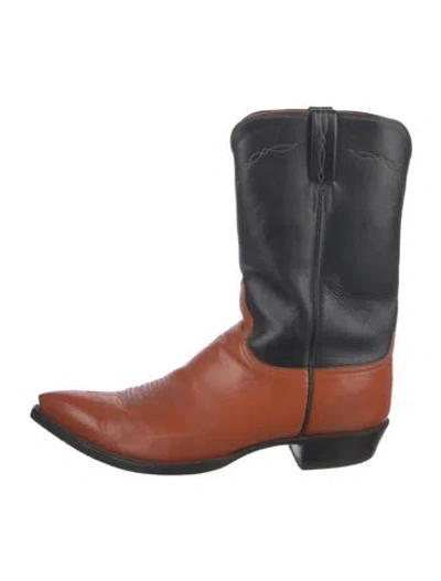 Pre-owned Lucchese Leather Colorblock Pattern Western Boots In Black