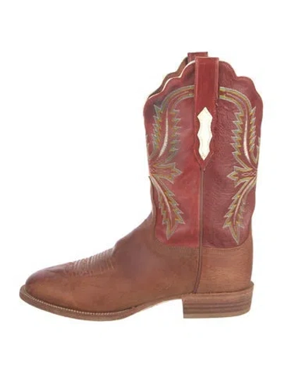 Pre-owned Lucchese Leather Colorblock Pattern Western Boots In Brown