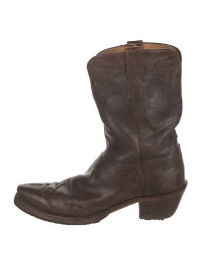 Pre-owned Lucchese Leather Colorblock Pattern Western Boots In Brown