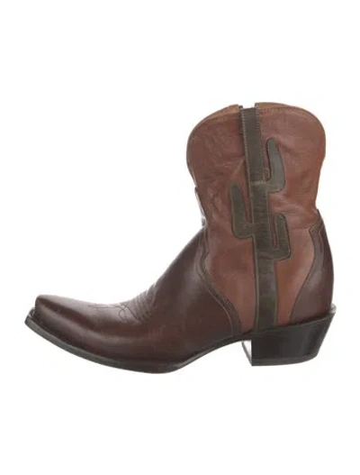 Pre-owned Lucchese Leather Colorblock Pattern Western Boots In Brown