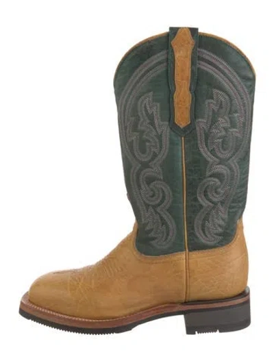 Pre-owned Lucchese Leather Colorblock Pattern Western Boots In Brown