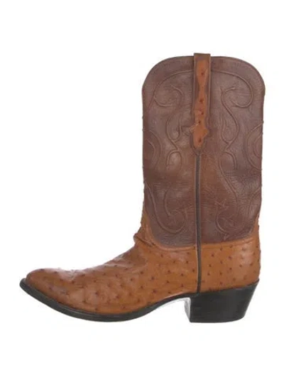 Pre-owned Lucchese Leather Colorblock Pattern Western Boots In Brown