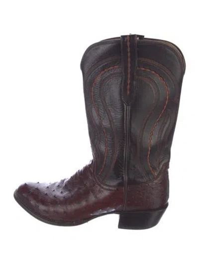 Pre-owned Lucchese Leather Colorblock Pattern Western Boots In Brown