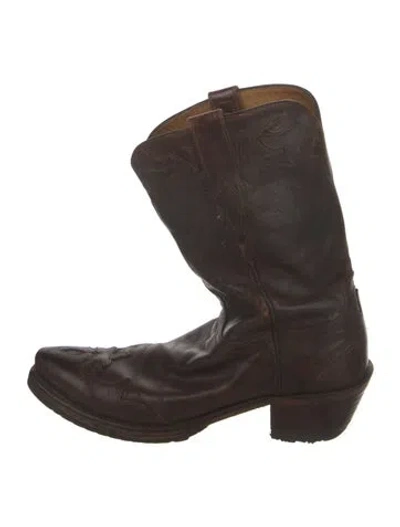 Pre-owned Lucchese Leather Colorblock Pattern Western Boots In Brown