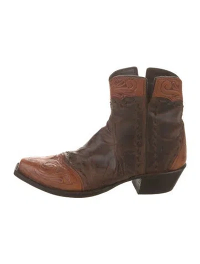 Pre-owned Lucchese Leather Colorblock Pattern Western Boots In Multi