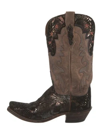 Pre-owned Lucchese Leather Colorblock Pattern Western Boots In Multi