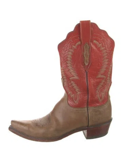 Pre-owned Lucchese Leather Colorblock Pattern Western Boots In Multi