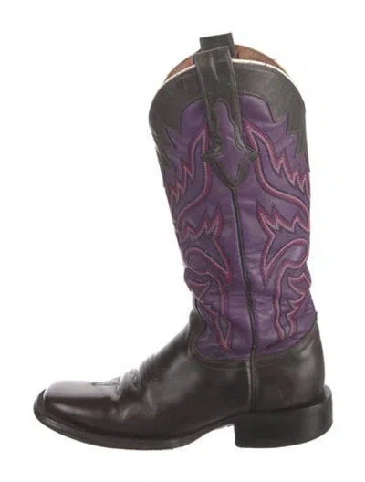 Pre-owned Lucchese Leather Colorblock Pattern Western Boots In Purple