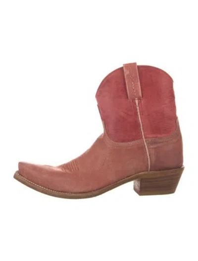 Pre-owned Lucchese Leather Colorblock Pattern Western Boots In Red