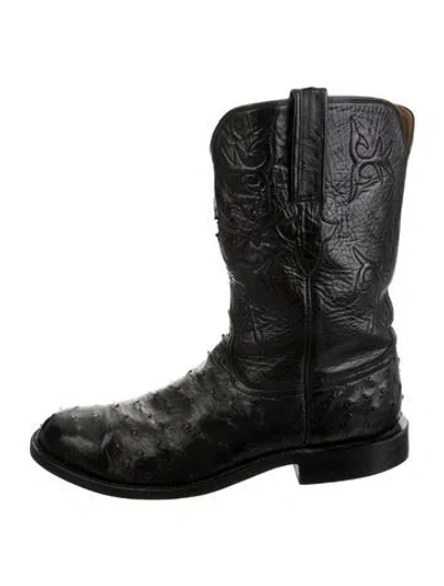 Pre-owned Lucchese Leather Combat Boots In Black