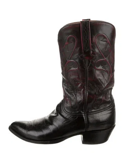 Pre-owned Lucchese Leather Distressed Accents Western Boots In Black
