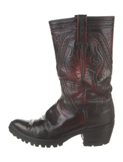 Pre-owned Lucchese Leather Distressed Accents Western Boots In Black