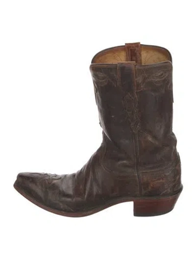 Pre-owned Lucchese Leather Distressed Accents Western Boots In Brown