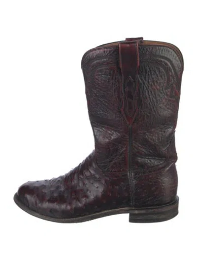 Pre-owned Lucchese Leather Embroidered Accent Moto Boots In Brown
