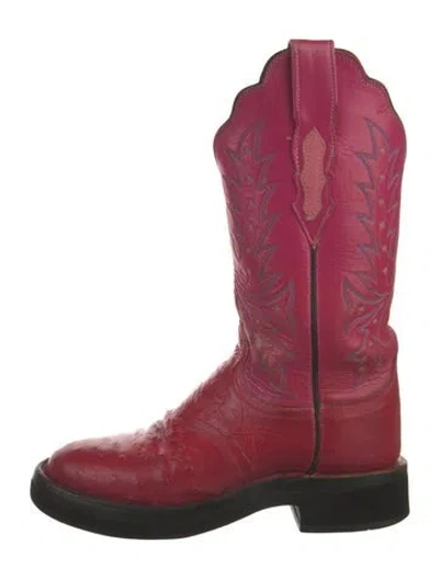 Pre-owned Lucchese Leather Embroidered Accent Western Boots In Red