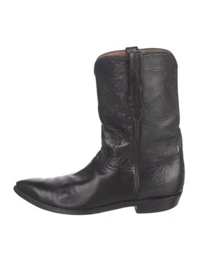 Pre-owned Lucchese Leather Embroidered Accent Western Boots In Black